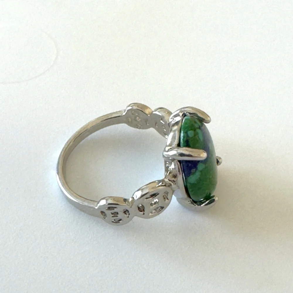 Studio Series Azurite Chrysocolla Oval Ring Silver Plated Gift Boxed - Picture 2 of 5